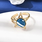 304 Stainless Steel Open Cuff Rings for Women, with Synthetic Turquoise, Golden, Star, Inner Diameter: 18.2mm(RJEW-K258-13B-G)