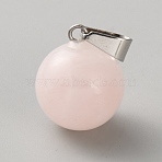 Natural Rose Quartz Round Sphere Pendants, Ball Charms with Platinum Tone Iron Snap on Bails, 18x14mm, Hole: 7x3mm(G-WH0030-47A)
