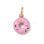 Spray Painted Brass Charms, Donut Charms, Golden, Pink, 12x10x3.5mm, Hole: 3.8mm(KK-CBAEB58-03A)