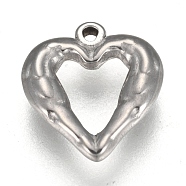 304 Stainless Steel Open Pendants, Heart with Wing, Stainless Steel Color, 13x12.5x2.2mm, Hole: 1mm(STAS-I105-09P-B)