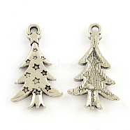 Tibetan Style Christmas Tree Alloy Pendants, Cadmium Free & Lead Free, Antique Silver, 26.5x14x2mm, Hole: 2mm, about 869pcs/1000g(TIBEP-A15379-AS-RS)