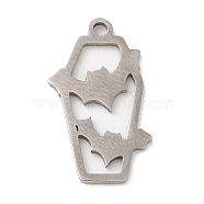 Halloween 201 Stainless Steel Pendants, Coffin with Bat Charm, Stainless Steel Color, 19x12x1mm, Hole: 1.5mm(STAS-D053-09P)