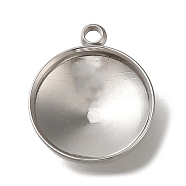 304 Stainless Steel Pendant Cabochon Settings, Flat Round, Stainless Steel Color, Tray: 12mm, 16x13x4mm, Hole: 1.4mm(X-STAS-I310-28P)