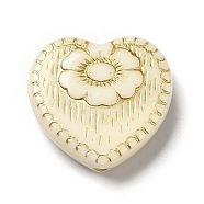 Plating Acrylic Beads, Golden Metal Enlaced, Heart with Flower Pattern, Old Lace, 17x18x6mm, Hole: 1.6mm, about 388pcs/500g(MACR-J123-17A)