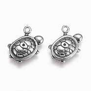 304 Stainless Steel Pendants, Tortoise, Antique Silver, 12x15x3.5mm, Hole: 1.5mm(STAS-O101-38AS)