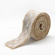 Burlap Ribbon, Hessian Ribbon, Jute Ribbon, with Lace, for Jewelry Making, Tan, 1-1/8 inch(27~28mm), about 2.187yards/roll(2m/roll), 24rolls/bag(OCOR-R071-03)