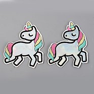 Computerized Embroidery Laser Shining Cloth Iron on/Sew on Patches, Appliques, Costume Accessories, Unicorn, Colorful, 100x85x1.5mm(DIY-S040-021)