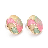 Flat Round Enamel Stud Earrings, Brass Jewelry for Women, Light Gold, Colorful, 18mm, Pin: 0.7mm(EJEW-F277-03LG)