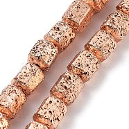 Electroplated Natural Lava Rock Beads Strands, Hexagon, Rose Gold Plated, 8~8.5x6.5~7x6~6.5mm, Hole: 1.4mm, about 47pcs/strand, 15.67''(39.8cm)(G-H303-A10-RG02)
