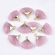 Electroplate Natural White Jade Pendants, with Brass Findings, Faceted, Triangle, Dyed, Golden, Pink, 17~18x19~20x6~7mm, Hole: 1.8mm(G-T112-04H)