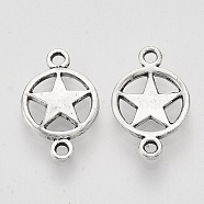 Tibetan Style Alloy Pentacle Links connectors, Flat Round with Star, Cadmium Free & Lead Free, Antique Silver, 15.5x10x2mm, Hole: 1.4mm, about 1162pcs/1000g(TIBEP-S319-034AS-RS)