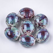 Handmade Porcelain Beads, Fancy Antique Glazed Porcelain, Oval, Colorful, 20~21x17.5~18x12~13mm, Hole: 2.5~3mm(PORC-S498-26E)