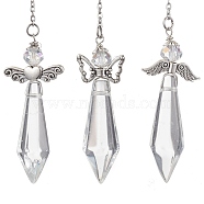 Angel Glass & Alloy Pendant Decorations, Lobster Claw Clasps for Hanging Ornaments, Clear, 235mm, Pendants: 55x23.5mm, about 3pcs/set(HJEW-JM01976-02)