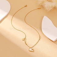 Natural Shell Rabbit Pendant Necklace with Stainless Steel Chains, Golden, 15.75 inch(40cm)(HF5766)