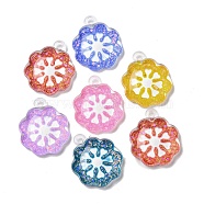 Acrylic Pendants, with Enamel and Glitter, Flower, Mixed Color, 29x24.5x8mm, Hole: 3mm(PACR-C006-25)