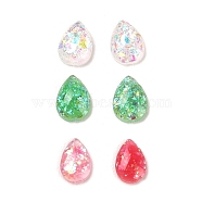 Resin Imitation Opal Cabochons, with Glitter Powder, Flat Back Teardrop, Mixed Color, 6.5x4.5x1.5mm(RESI-H148-07)