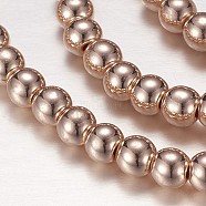 Electroplate Non-magnetic Synthetic Hematite Beads Strands, Round, Rose Gold Plated, 4mm, Hole: 0.5mm, about 104pcs/strand, 15.7 inch(X-G-P194-01-4mm-02)