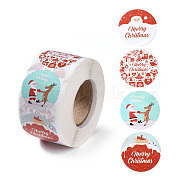 4 Patterns Christmas Round Dot Self Adhesive Paper Stickers Roll, Christmas Decals for Party, Decorative Presents, Red, 25mm, about 500pcs/roll(DIY-A042-03A)