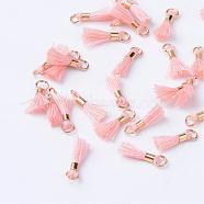 Polycotton(Polyester Cotton) Tassel Pendant Decorations, with Unwelded Iron Jump Rings, Golden, Light Salmon, 10~16x2mm, Hole: 1.5mm(OCOR-S102-11)
