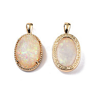Resin Imitation Opal Pendants, with Light Gold Plated Brass Findings, Oval Charm, Blanched Almond, 20.5x11.5x5mm, Hole: 2mm(RESI-N035-01)