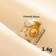 Stylish 304 Stainless Steel Enamel Cuff Ring, Flat Round Wide Band Open Ring for Women, Golden(BQ1157-2)