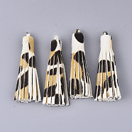 Eco-Friendly Cowhide Leather Tassel Big Pendants, Leopard Print Pattern, Colorful, 59x9mm, Hole: 1.5mm(FIND-S301-36G)
