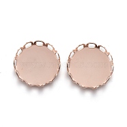 304 Stainless Steel Cabochon Settings, Lace Edge Bezel Cups, Flat Round, Rose Gold, Tray:12mm, 13x3mm(X-STAS-P249-16A-RG)