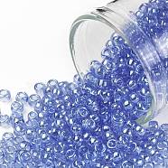 TOHO Round Seed Beads, Japanese Seed Beads, (107) Transparent Luster Light Sapphire, 8/0, 3mm, Hole: 1mm, about 10000pcs/pound(SEED-TR08-0107)