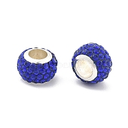 Rondelle Polymer Clay European Beads, Large Hole Beads, with Rhinestone & Alloy Core, Dark Blue, 11.5x7.5mm, Hole: 5mm(FIND-U001-01L)