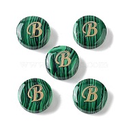 Synthetic Malachite Beads, with Golden Tone Brass Slices, Flat Round with Letter, Letter B, 15x5mm, Hole: 1.4mm(G-A238-01B)