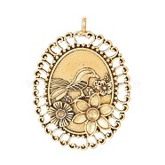 Alloy Enamel Settings, Pendant Rhinestone Settings, Oval with Bird and Flower, Antique Golden, 60x43.5x6mm, Hole: 3.5mm, Fit For 3mm and 5mm rhinestone(PALLOY-L222-009AG)