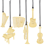 12Pcs 6 Styles Brass Bookmarks with Tassel, Musical Instrument Book Marker for Music Lovers, Golden, 141~167mm, Pendant: 44~75x18~46x0.2mm, 2pcs/style(OFST-CP0001-04)
