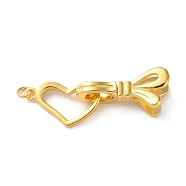 925 Sterling Silver Fold Over Clasps, Long-Lasting Plated, Heart Bowknot with 925 Stamp, Real 18K Gold Plated, Heart: 14x8x2mm, Clasp: 16.5x5.5x7.5mm, Ring: 3x0.5mm, Inner diameter: 2mm(STER-D005-07G)