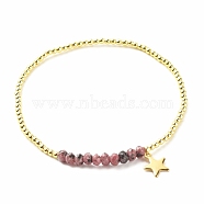 Natural Malaysia Jade(Dyed) Round Beaded Stretch Bracelet with 304 Stainless Steel Star Charms, Gemstone Jewelry for Women, Inner Diameter: 2-1/4 inch(5.7cm)(BJEW-JB08059-01)