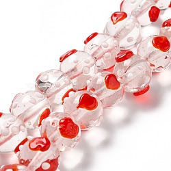 Handmade Bumpy Lampwork Beads, Round with Heart, Red, 14x12x11mm, Hole: 2mm, about 33pcs/strand, 14.76''(37.5cm)(LAMP-E023-09)