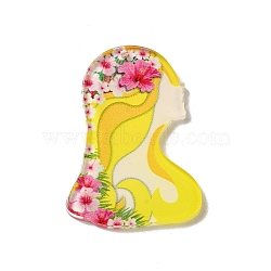 Acrylic Pendants, Girl, Yellow, 43x31x2.5mm, Hole: 1.6mm(OACR-R272-01B)