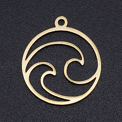 201 Stainless Steel Laser Cut Pendants, Flat Round with Auspicious Cloud, Golden, 20x17.5x1mm, Hole: 1.4mm(STAS-S105-T966-2)