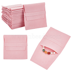 Velvet Jewelry Flap Pouches, Folding Envelope Bag for Earrings, Bracelets, Necklaces Packaging, Rectangle, Pink, 9.6x9x0.25cm(ABAG-WH0038-43G)