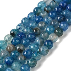 Dyed & Heated Natural Dragon Veins Agate Beads Strands, Faceted, Round, Dark Cyan, 8mm, Hole: 1.2mm, about 48pcs/strand, 14.69''(37.3cm)(G-P539-A01-03)