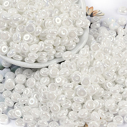 Opaque Colours Luster Glass Seed Beads, Donut, White, 6.5x3mm, Hole: 1.8mm, about 1363pcs/pound(SEED-P008-01C-07)