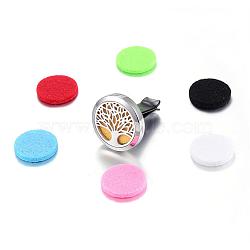 316 Surgical Stainless Steel Car Diffuser Locket Clips, with Perfume Pad and Magnetic Clasps, Flat Round with Tree of Life, Mixed Color, 30x7mm(STAS-H336-04)