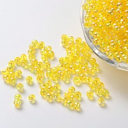 Eco-Friendly Transparent Acrylic Beads, Round, AB Color, Yellow, 6mm, Hole: 1.5mm, about 400pcs/50g(X-PL733-6)