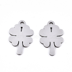 201 Stainless Steel Pendants, Laser Cut, Clover, Stainless Steel Color, 16x10.5x0.9mm, Hole: 1.6mm(STAS-S081-025)