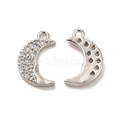 Rack Plating Brass Micro Pave Clear Cubic Zirconia Pendants, Long-Lasting Plated, Cadmium Free & Lead Free, Moon Charm, Platinum, 11.5x7x2mm, Hole: 1mm(KK-E081-12P)