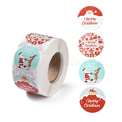 4 Patterns Christmas Round Dot Self Adhesive Paper Stickers Roll, Christmas Decals for Party, Decorative Presents, Red, 25mm, about 500pcs/roll(DIY-A042-03A)
