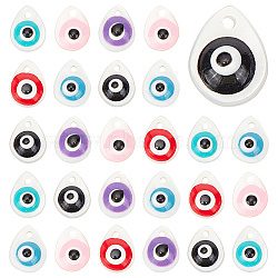 SUNNYCLUE 50Pcs Natural Freshwater Shell Charms, with Enamel, Teardrop with Evil Eye, Mixed Color, 10.5x8x3~4mm, Hole: 1.2mm(SHEL-SC0001-22)