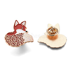 Fox Shape Enamel Pin, Light Gold Plated Alloy Animal Badge for Backpack Clothes, Nickel Free & Lead Free, 30x28mm, Pin: 1.2mm(JEWB-N007-250)