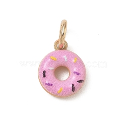 Spray Painted Brass Charms, Donut Charms, Golden, Pink, 12x10x3.5mm, Hole: 3.8mm(KK-CBAEB58-03A)
