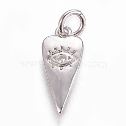 Brass Pendants, with Cubic Zirconia, Heart with Evil Eye, Clear, Platinum, 15.5x7x1.5mm, Hole: 3mm(KK-L188-05P)