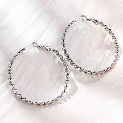 304 Stainless Steel Hoop Earrings, Double Twist, Stainless Steel Color, 43x4.5mm(EJEW-S250-04A-P)